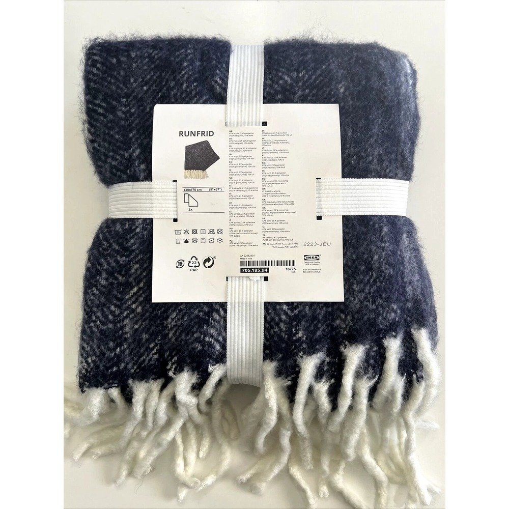 IKEA Runfrid Throw Blanket Navy Blue White 51x67 New  705.185.94